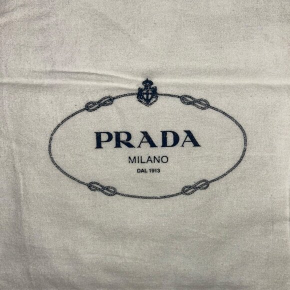 prada white blue logo print cotton flannel shoe bag - Picture 2 of 3